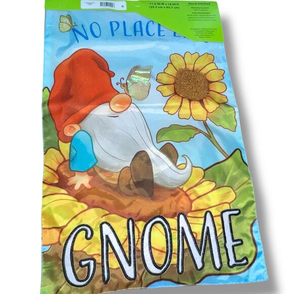 No Place Like Gnome Meadow Creek 3D Garden Flag 18" Sunflower Housewarming Gift - Picture 8 of 13